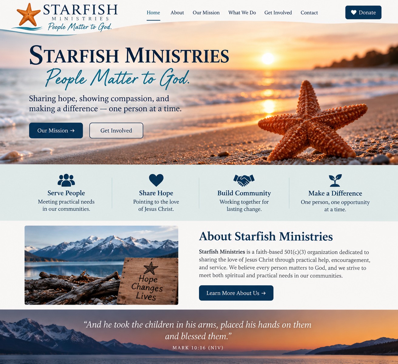 Starfish on an Alaskan shore with mountains behind it